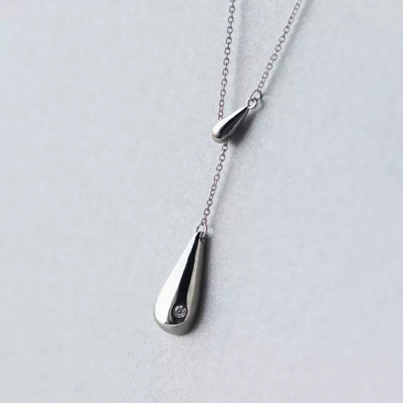 NEW 925 Silver Zircon Water Drop Lariat Necklace - Picture 3 of 11
